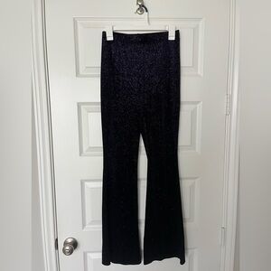 Elegant Dark Purple Flared Fitted Glitter Women's Pants